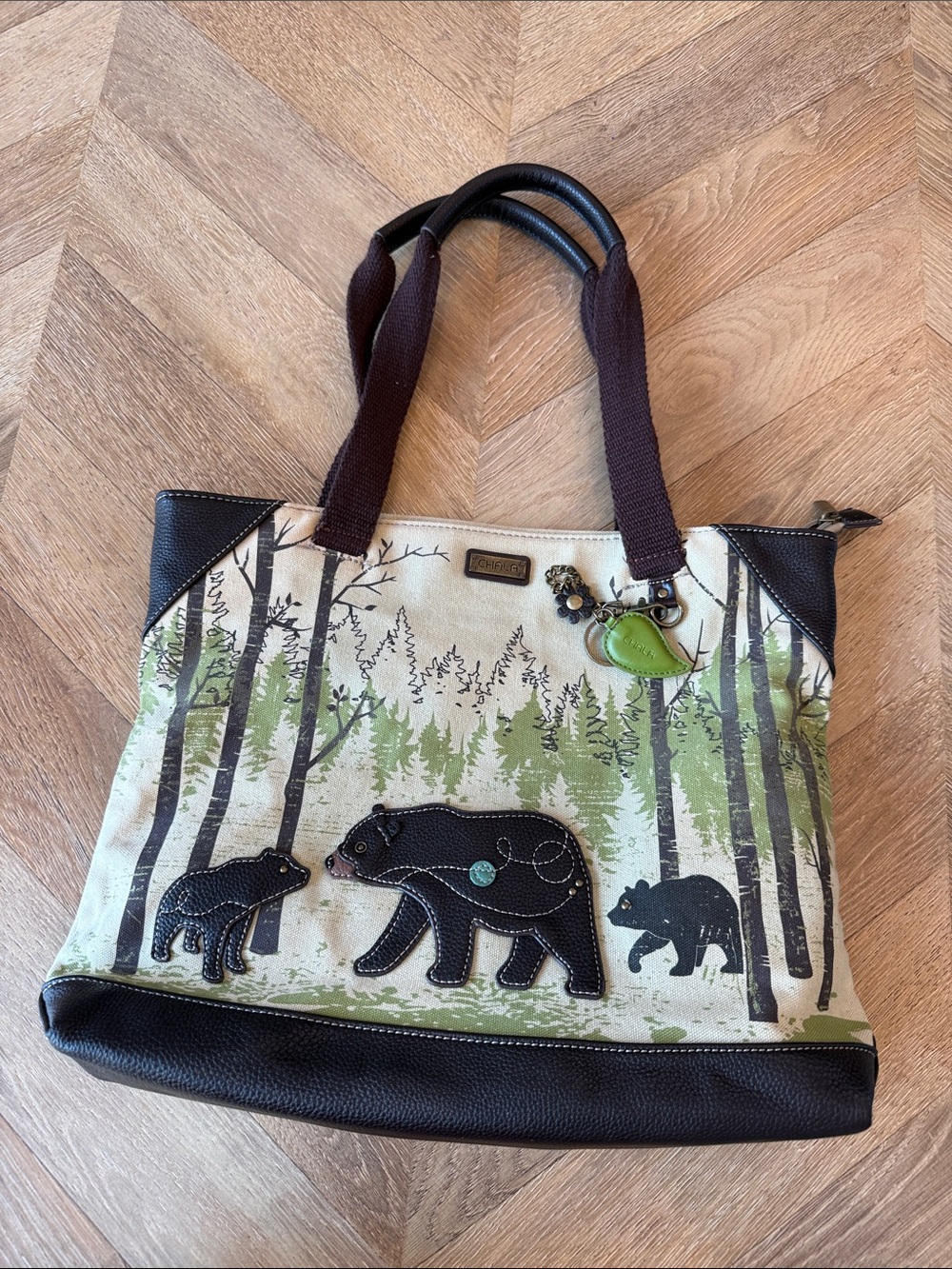 Chala Green and Brown Bear Forest Tote